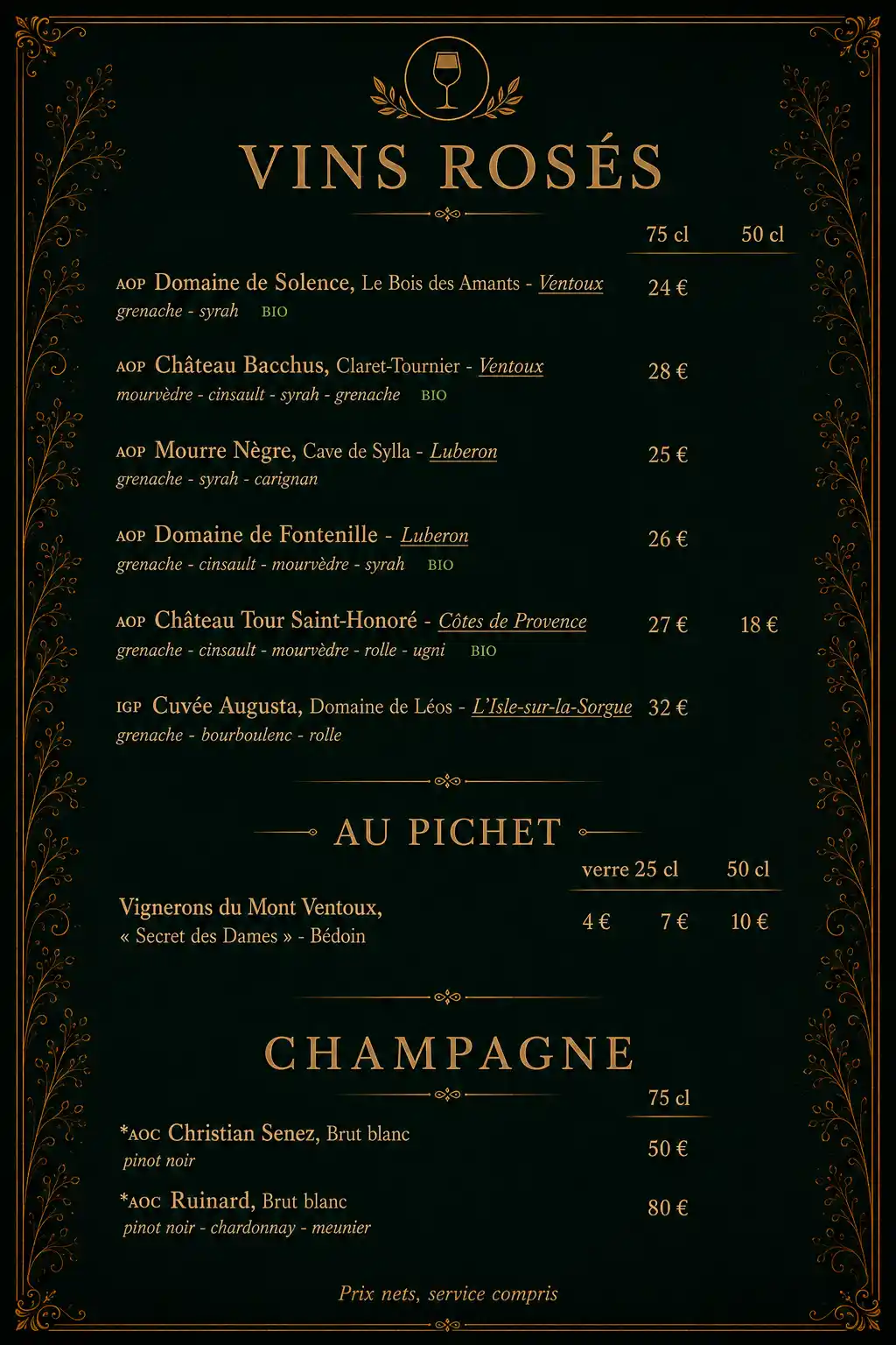 bar champagne à l'isle sur la sorgue