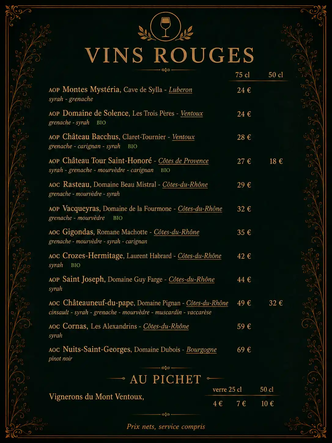 bar Vins rouges à l'isle sur la sorgue